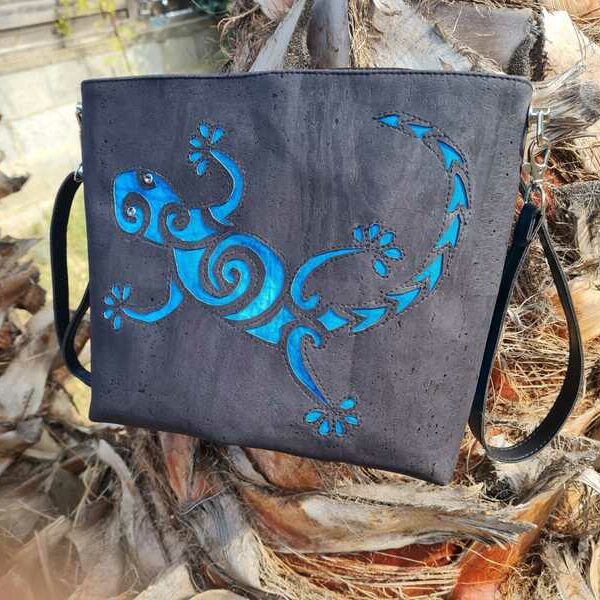 Sac à main liège bleu/noir